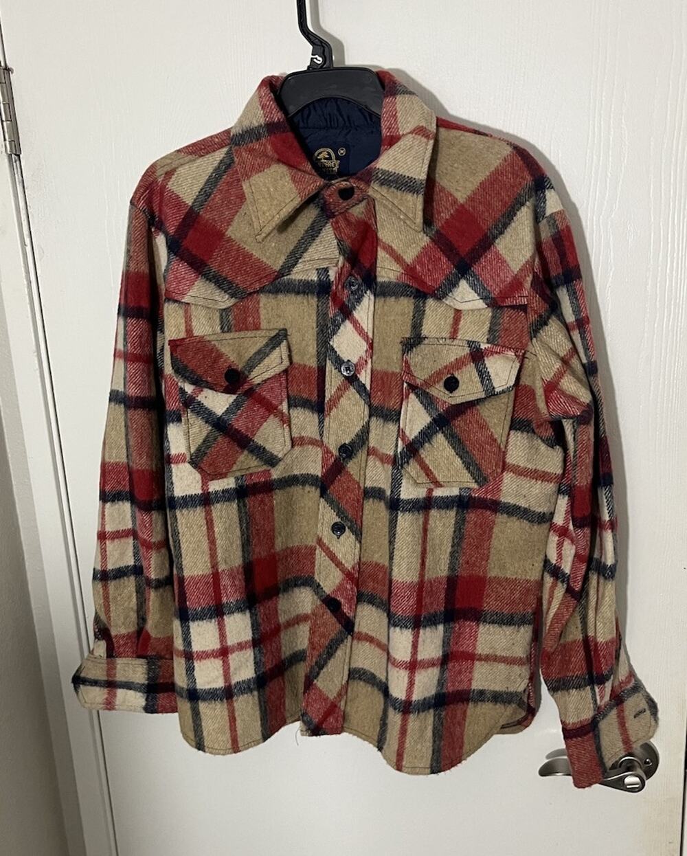 VTG 90s Monterey Mills Wool Blend Heavy Flannel Button Front Jacket Shirt Sz M
